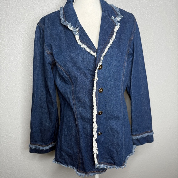 Mark Alan Blue Demin jacket Blazer with fringe lining outside -cp - Picture 3 of 8
